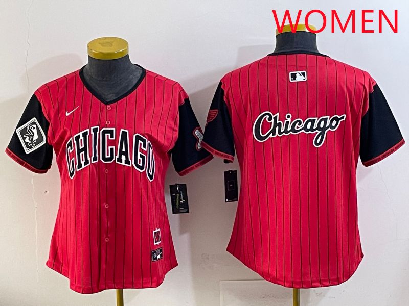 Women Chicago White Sox Blank Red Stripe Joint Name Nike 2025 MLB Jersey style 19->women mlb jersey->Women Jersey